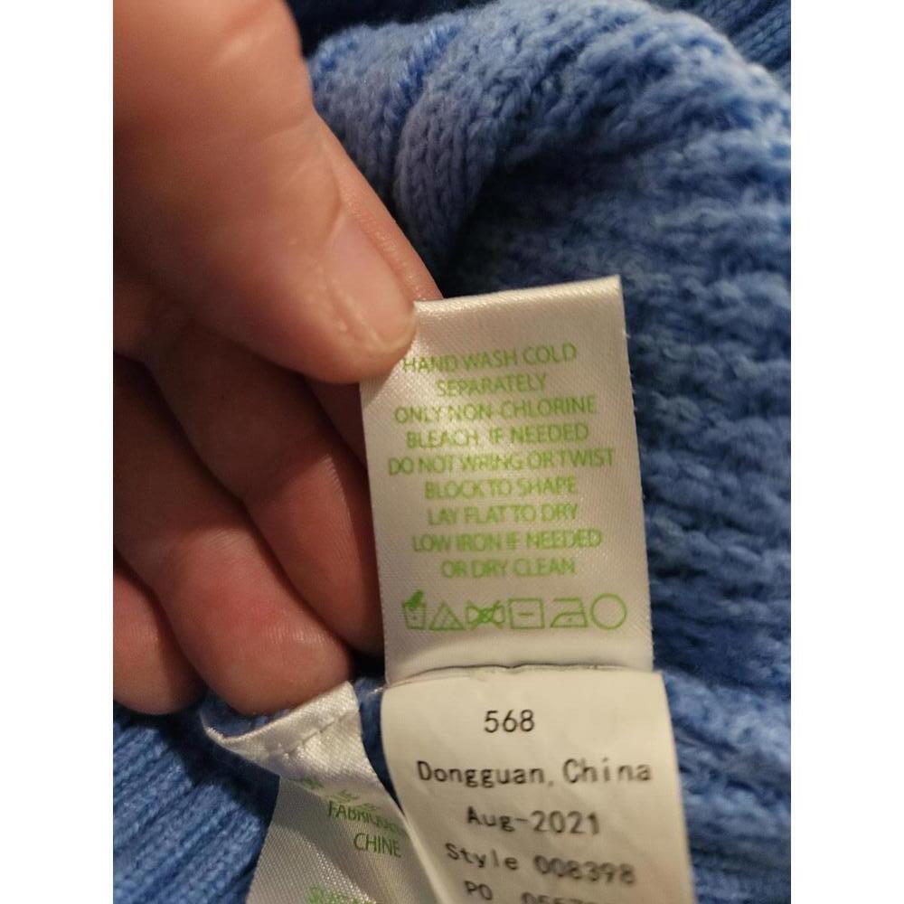 Lily Pulitzer XL Blue Greta V-Neck Pom Pom Cable Knit Sweater with Ruffle Detail - Picture 5 of 5